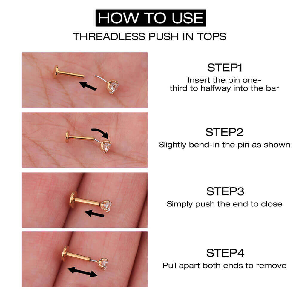 14K Gold CZ Threadless Nose Stud