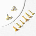 14K Gold Triple CZ Threadless Labret Stud
