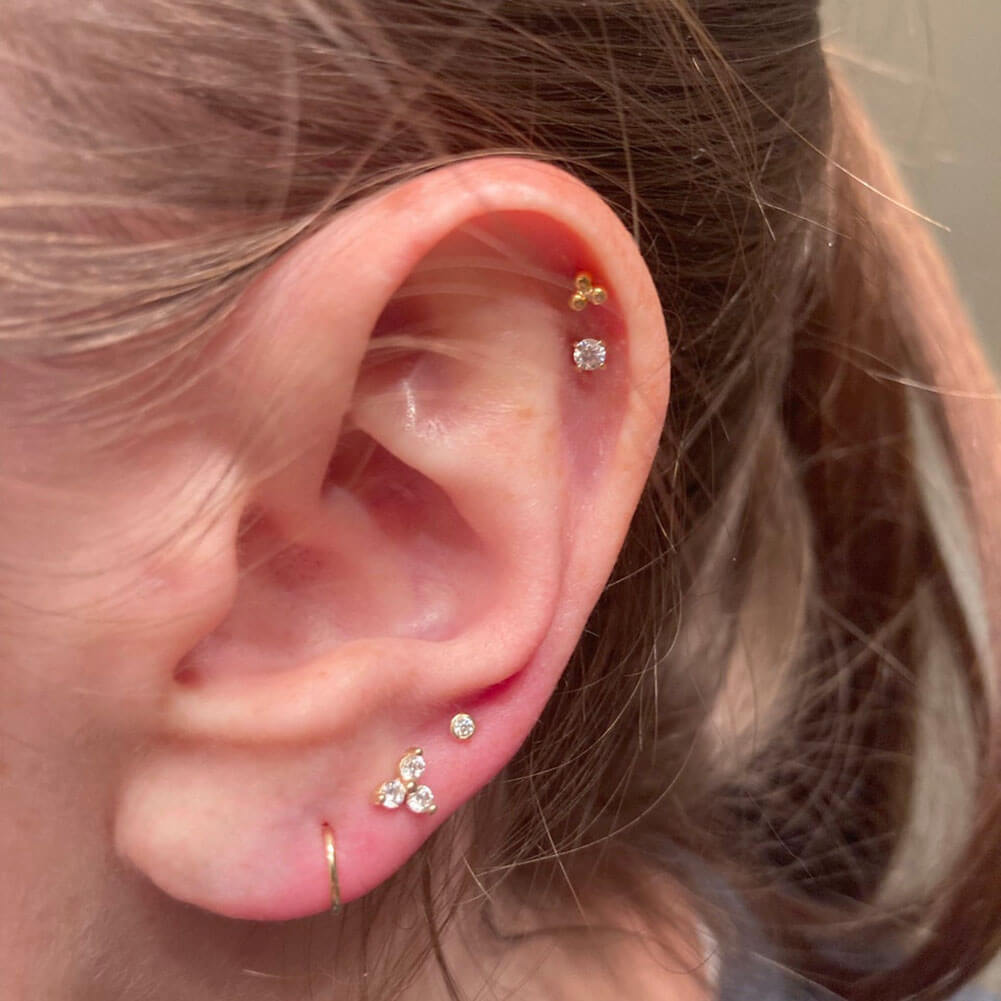 14K Gold Triple CZ Threadless Labret Stud