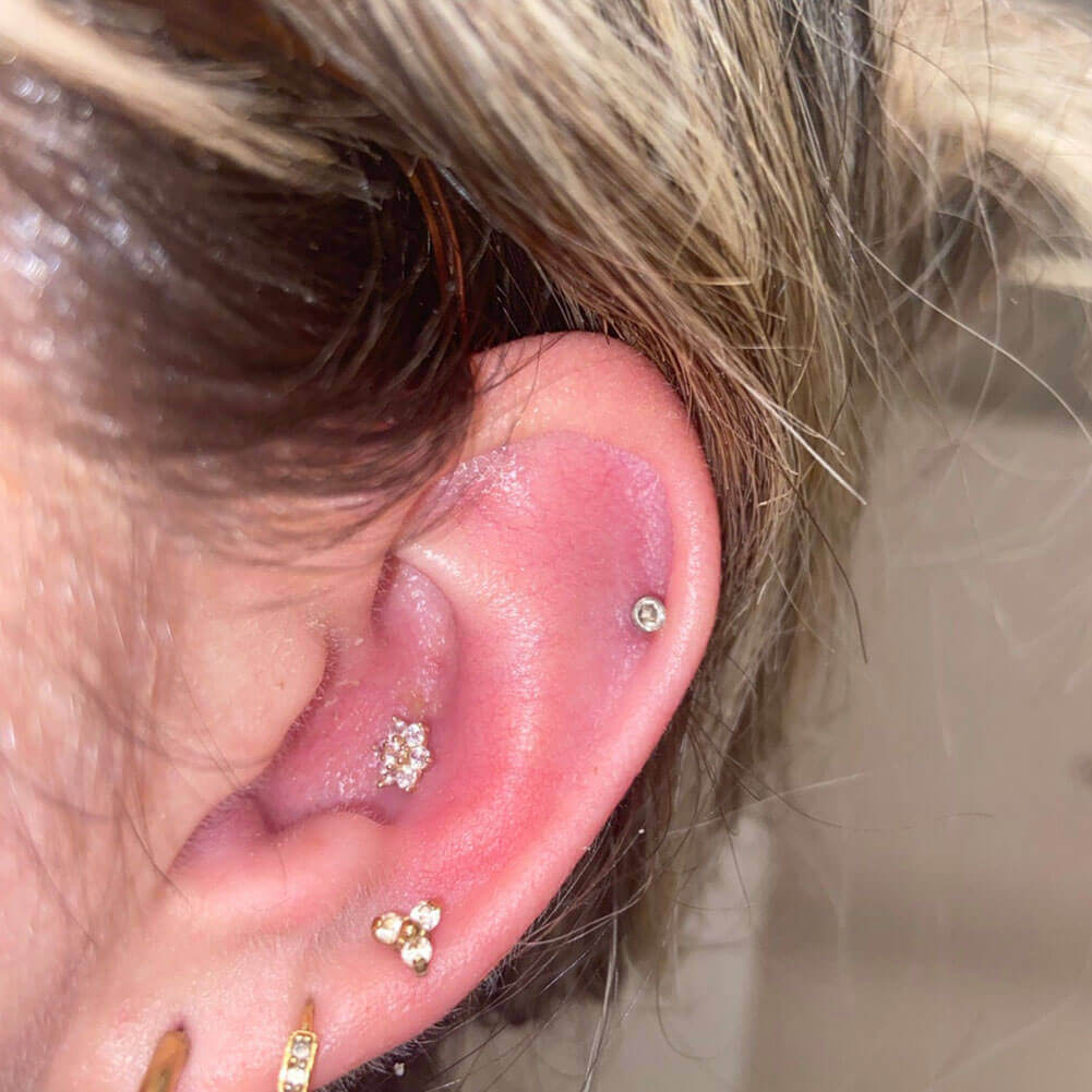 14K Gold Triple CZ Threadless Labret Stud