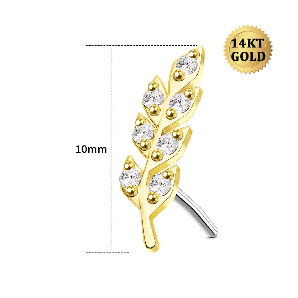 14K Gold Leaves Threadless Helix & Nose Stud