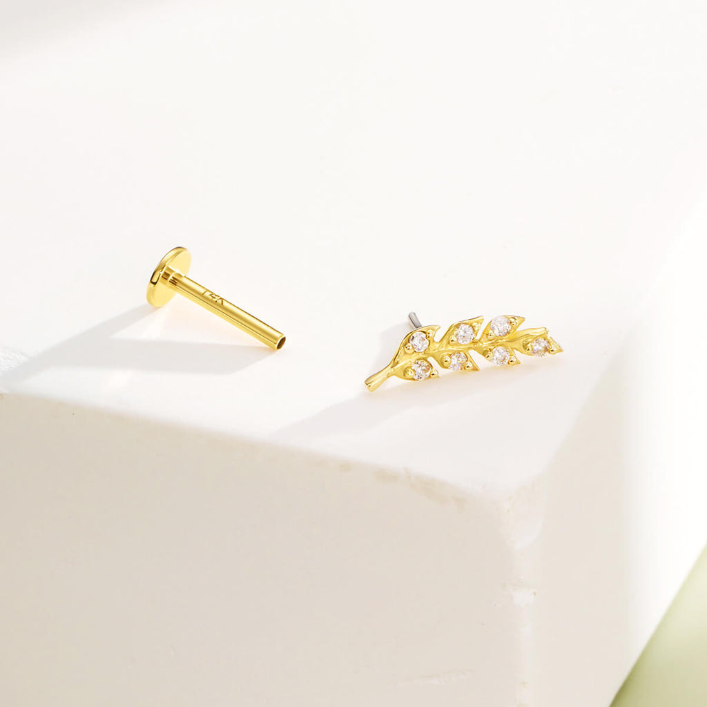 14K Gold Leaves Threadless Helix & Nose Stud