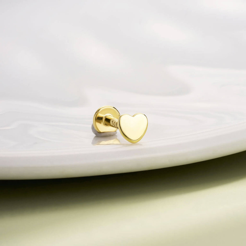 14K Gold Flat Heart Shape Threadless Nose Stud