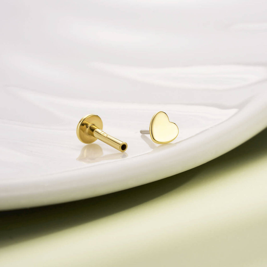 14K Gold Flat Heart Shape Threadless Nose Stud
