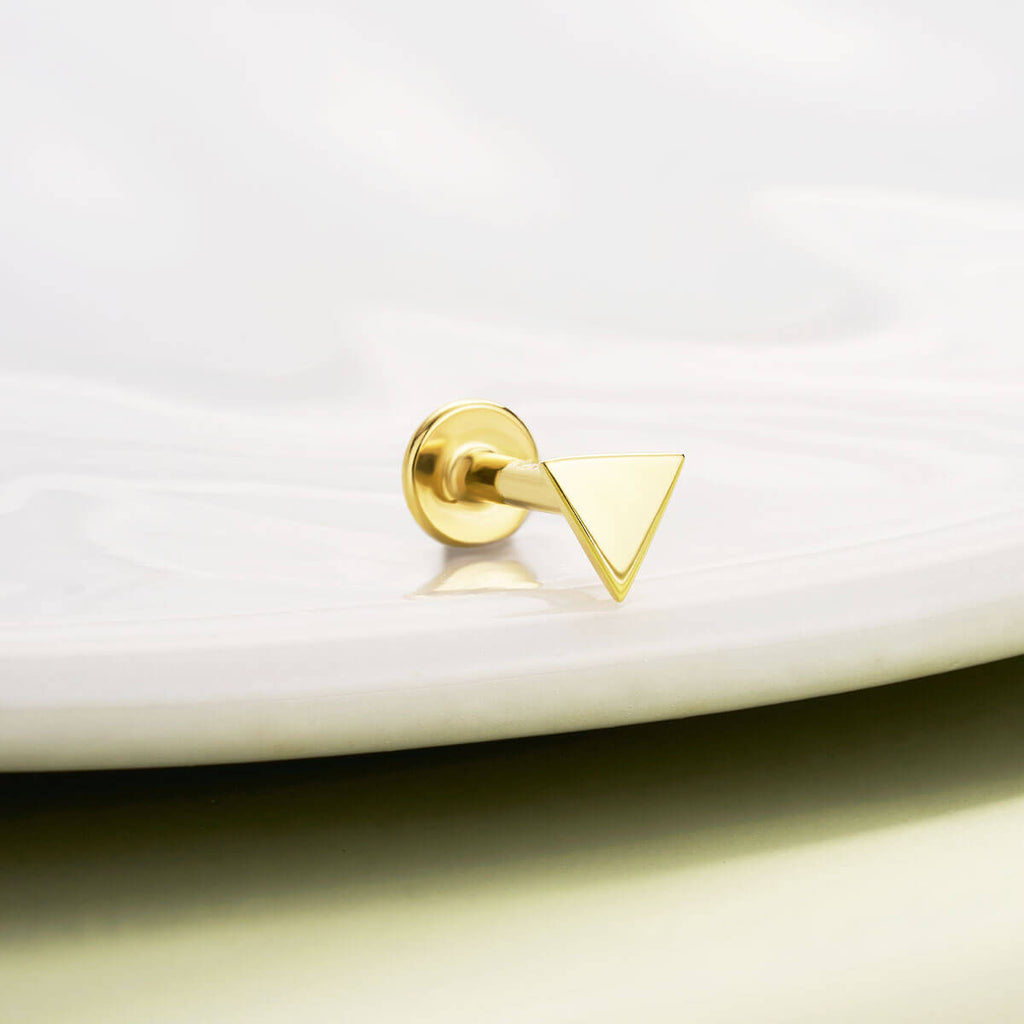 14K Gold Flat Triangle Threadless Nose Stud