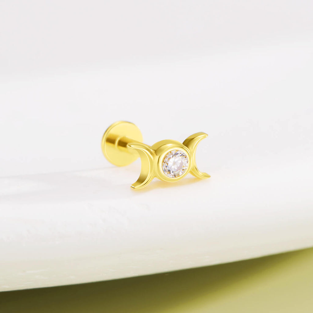 14K Gold CZ Moon Phase Threadless Nose Stud