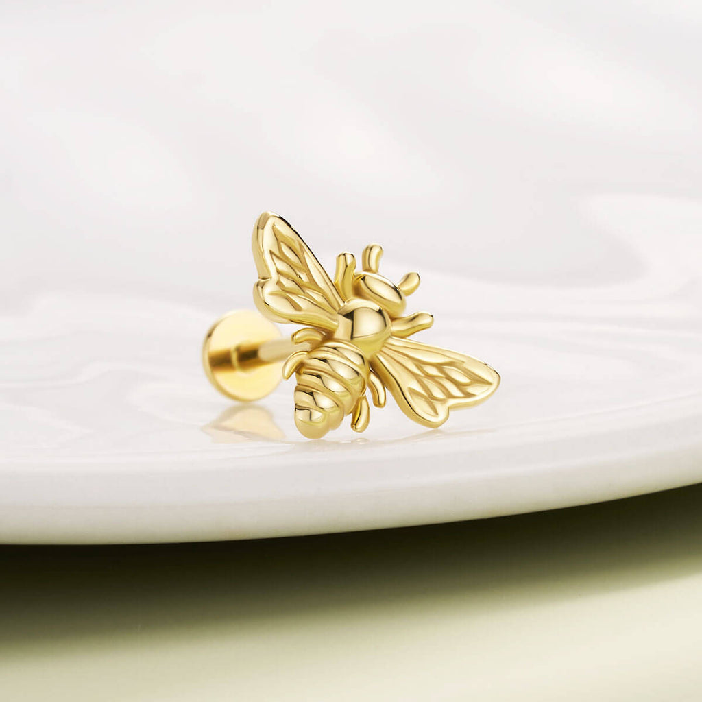 14K Gold Flying Bee Threadless Nose Stud