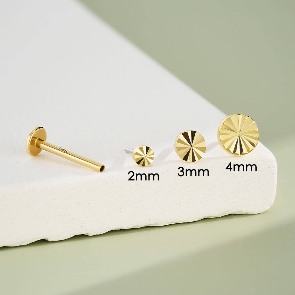 14K Gold Ray of Light Disc Threadless Cartilage Stud