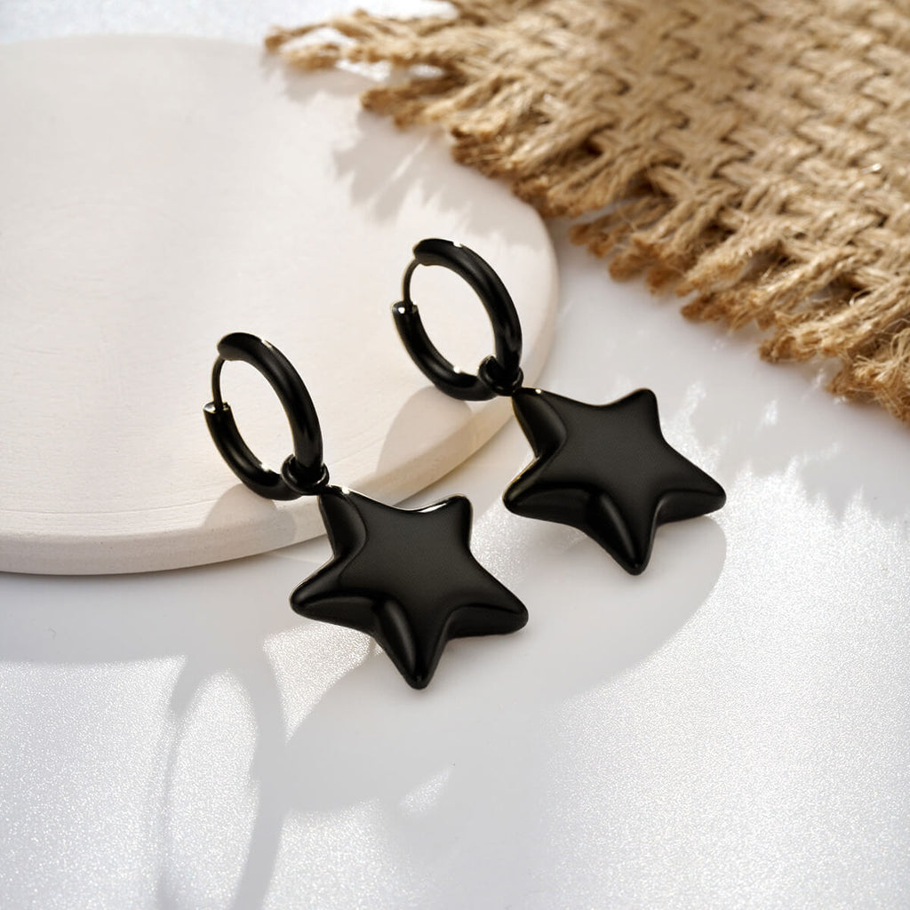 Bubble Star Water Safe Stainless Steel Hoop Earrings