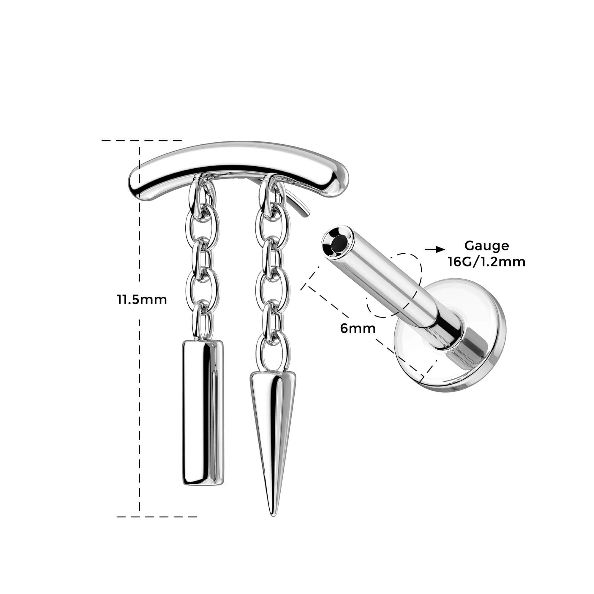 Spike Dangle Threadless Push-Pin Cartilage Stud