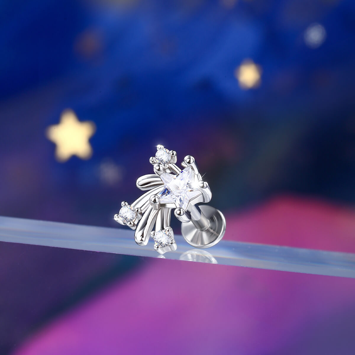 Star CZ Internally Threaded Helix Stud