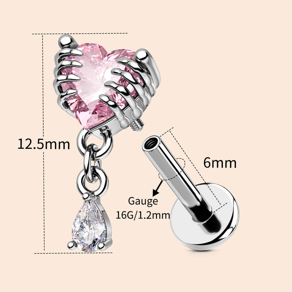 Heart CZ Internally Threaded Helix Stud