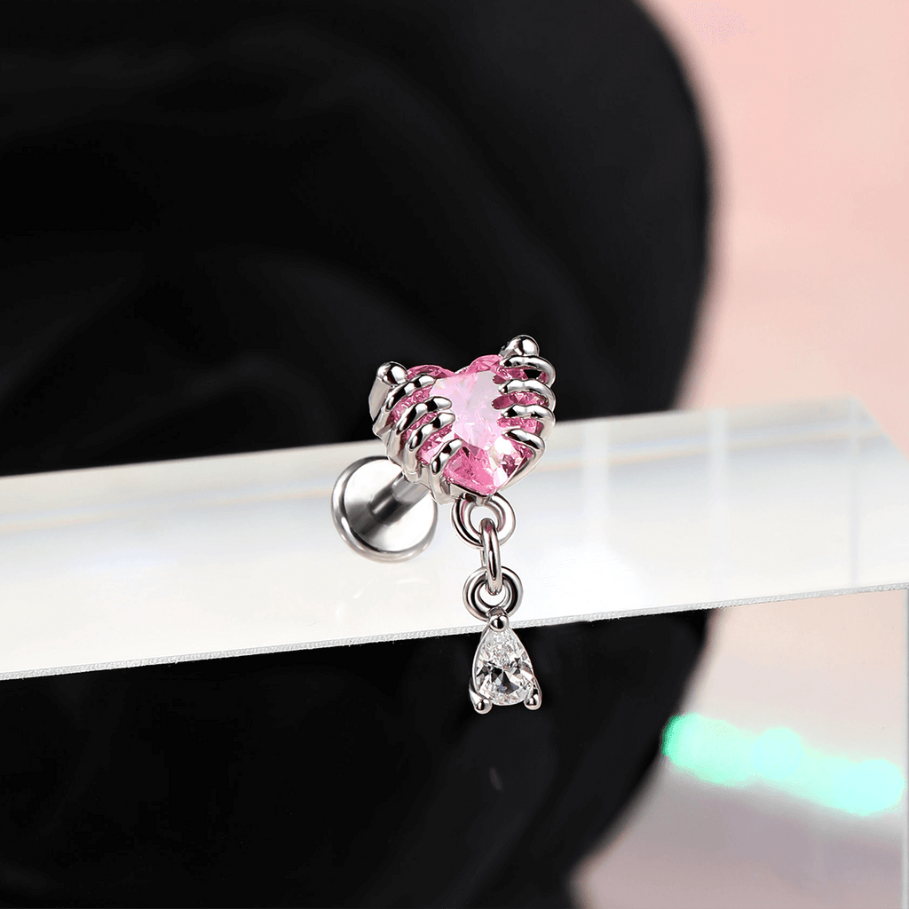 Heart CZ Internally Threaded Helix Stud