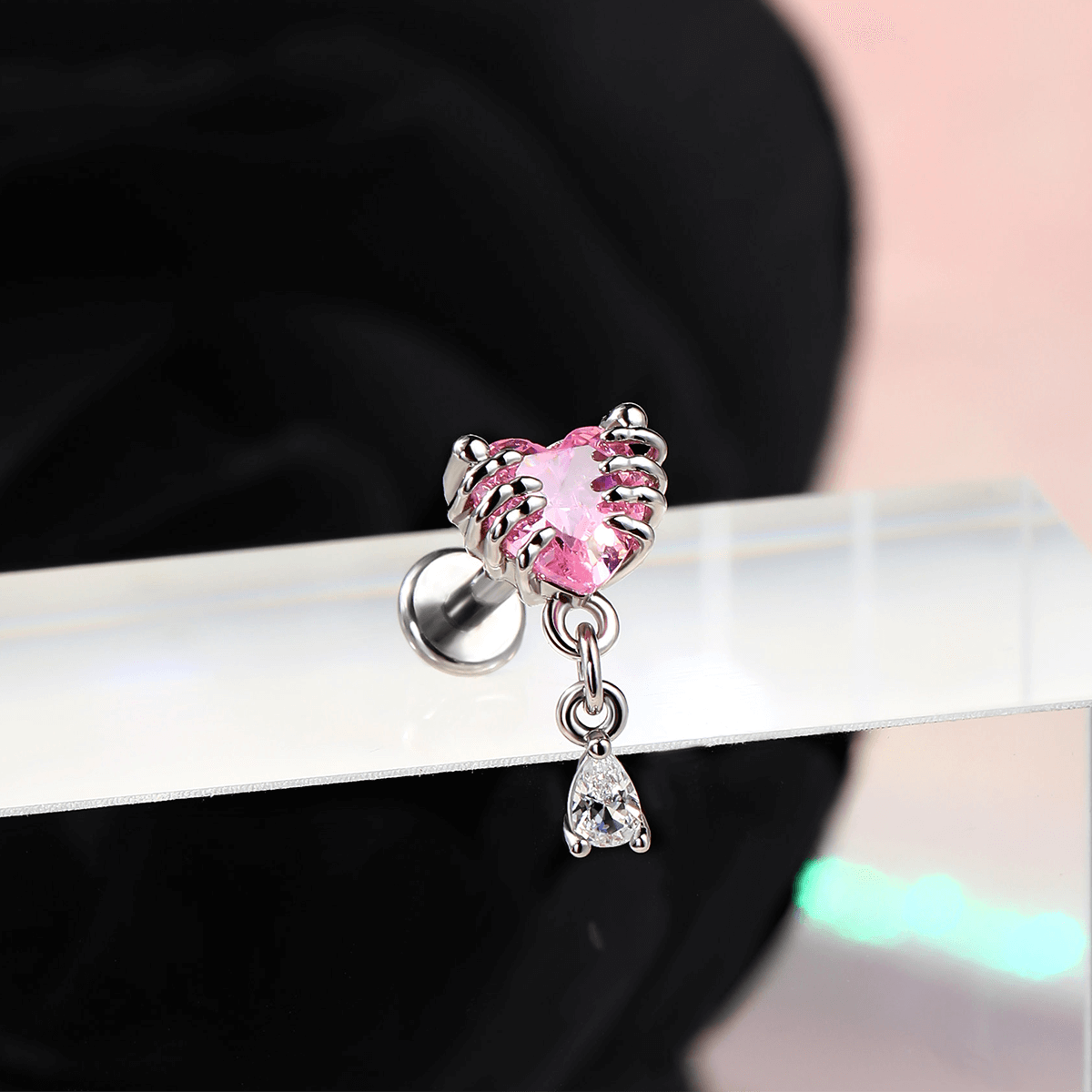 Heart CZ Internally Threaded Helix Stud