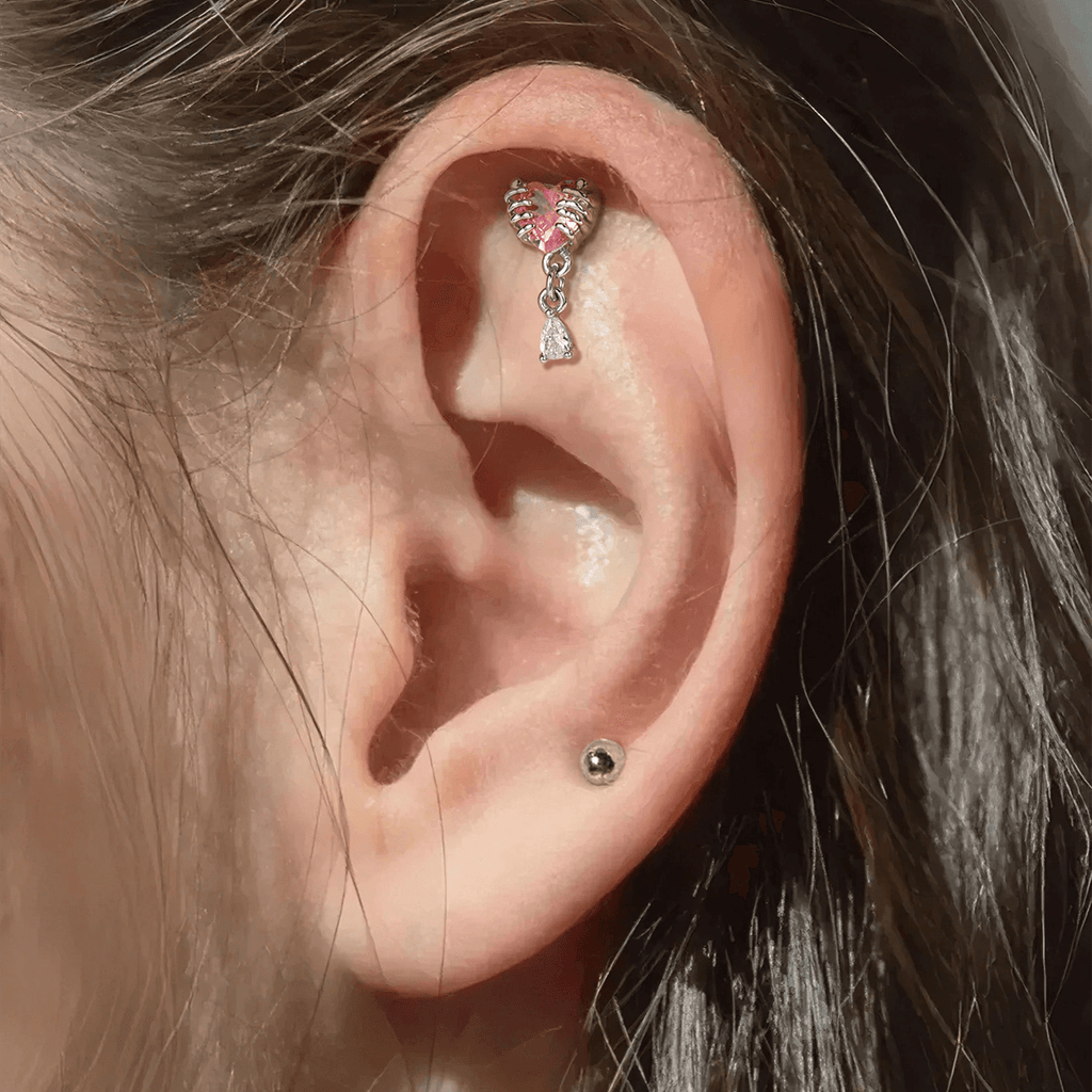 Heart CZ Internally Threaded Helix Stud