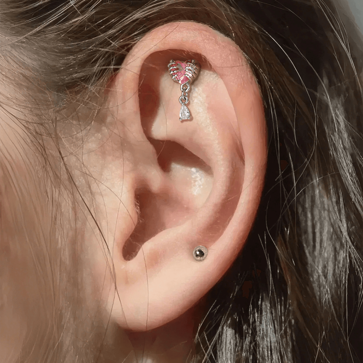 Heart CZ Internally Threaded Helix Stud