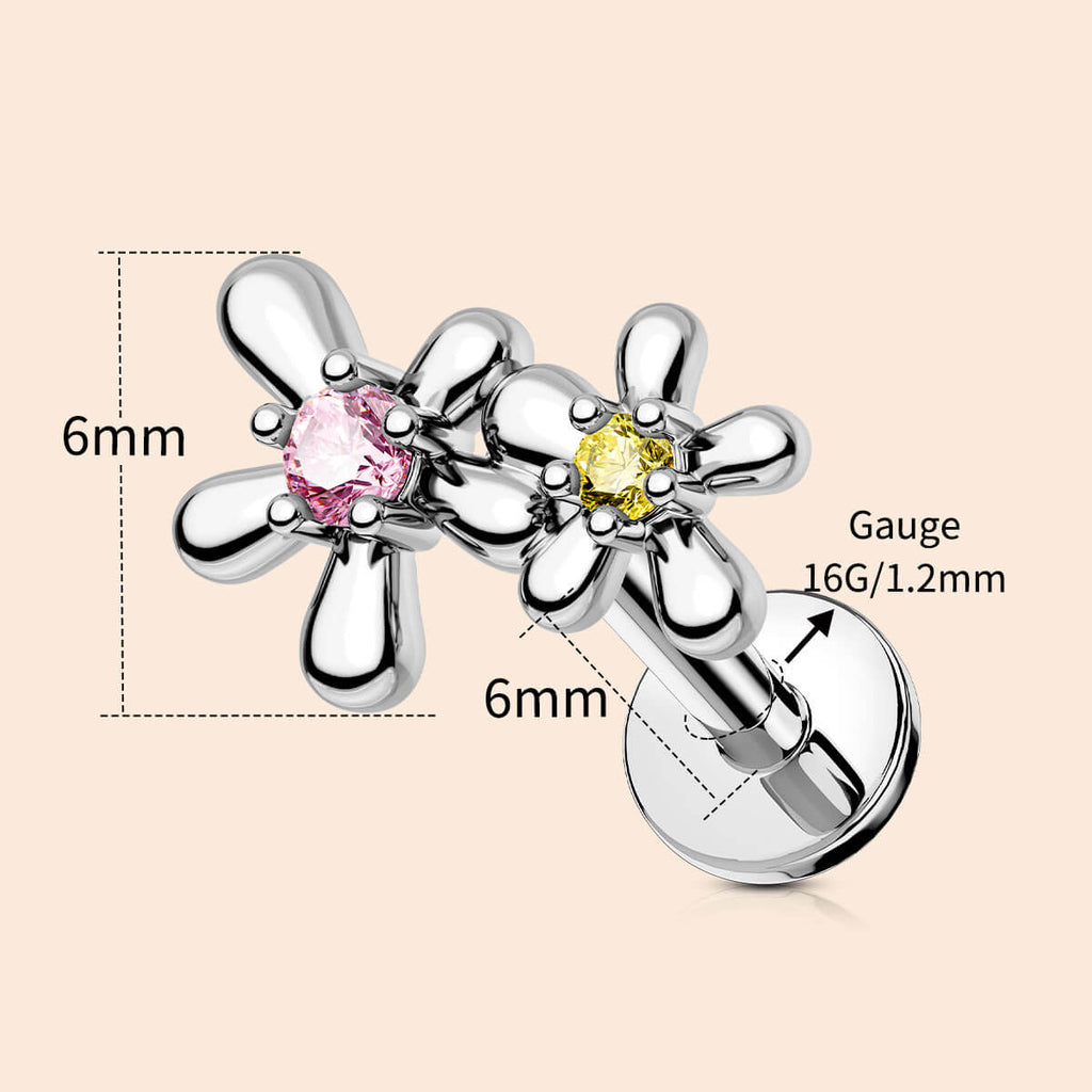 Flower Colorful CZ Internally Threaded Helix Stud
