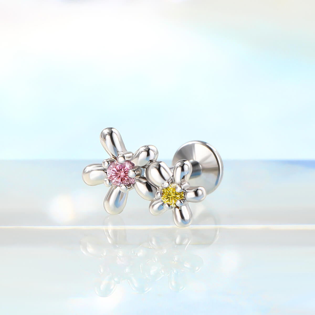 Flower Colorful CZ Internally Threaded Helix Stud