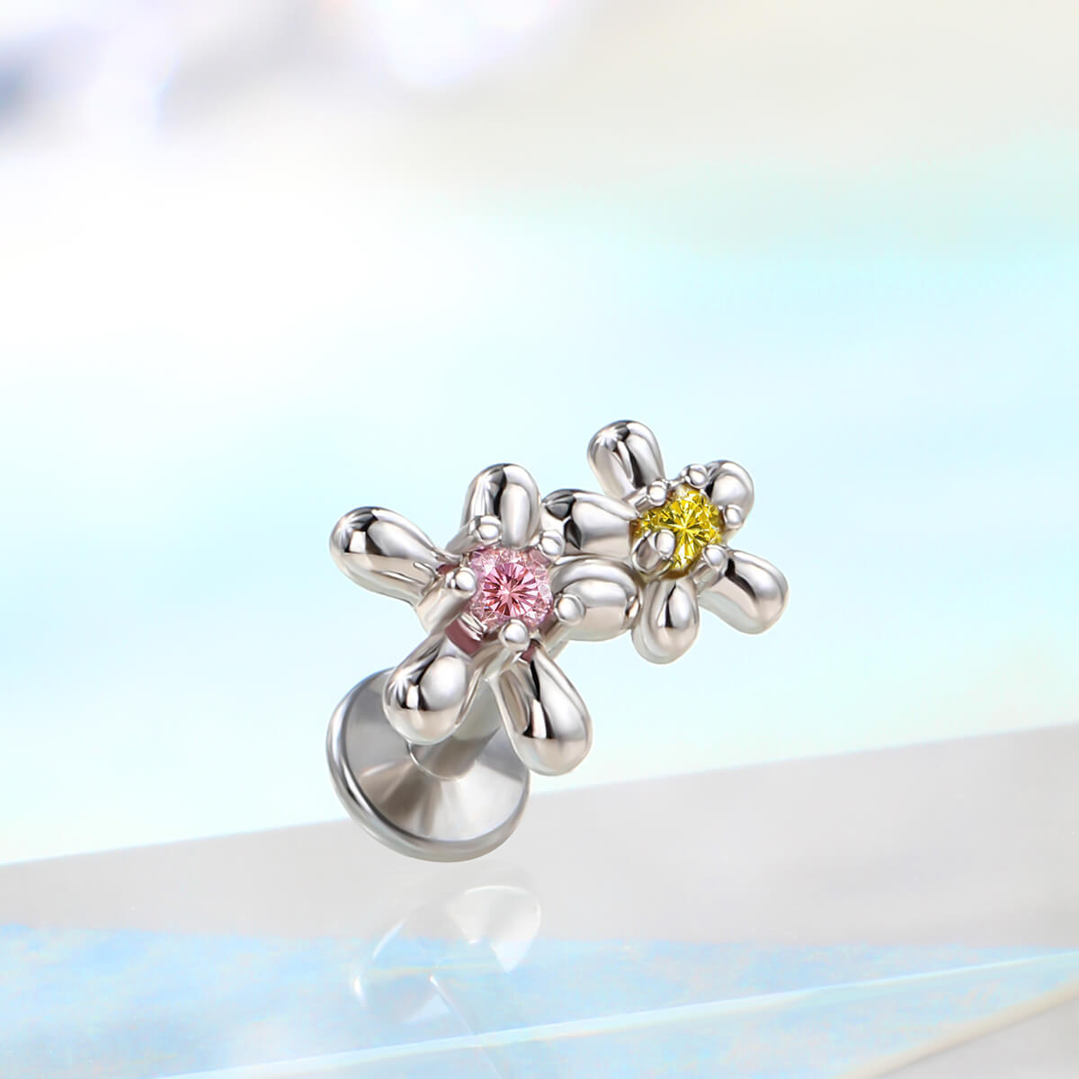Flower Colorful CZ Internally Threaded Helix Stud