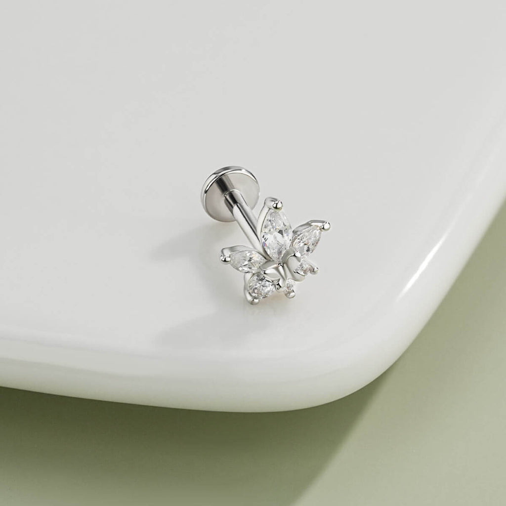 Leaf Butterfly Internally Threaded Cartilage Stud