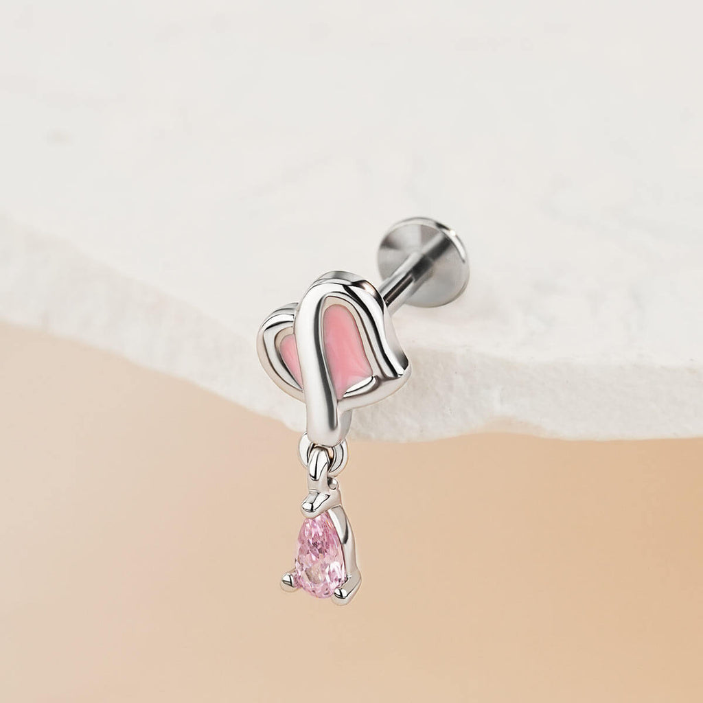Pink Heart Internally Threaded Helix Stud
