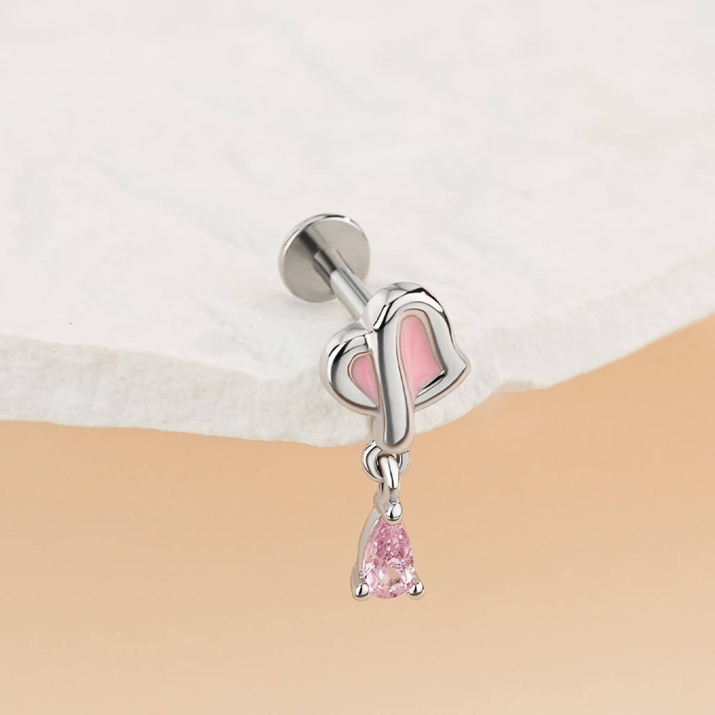Pink Heart Internally Threaded Helix Stud