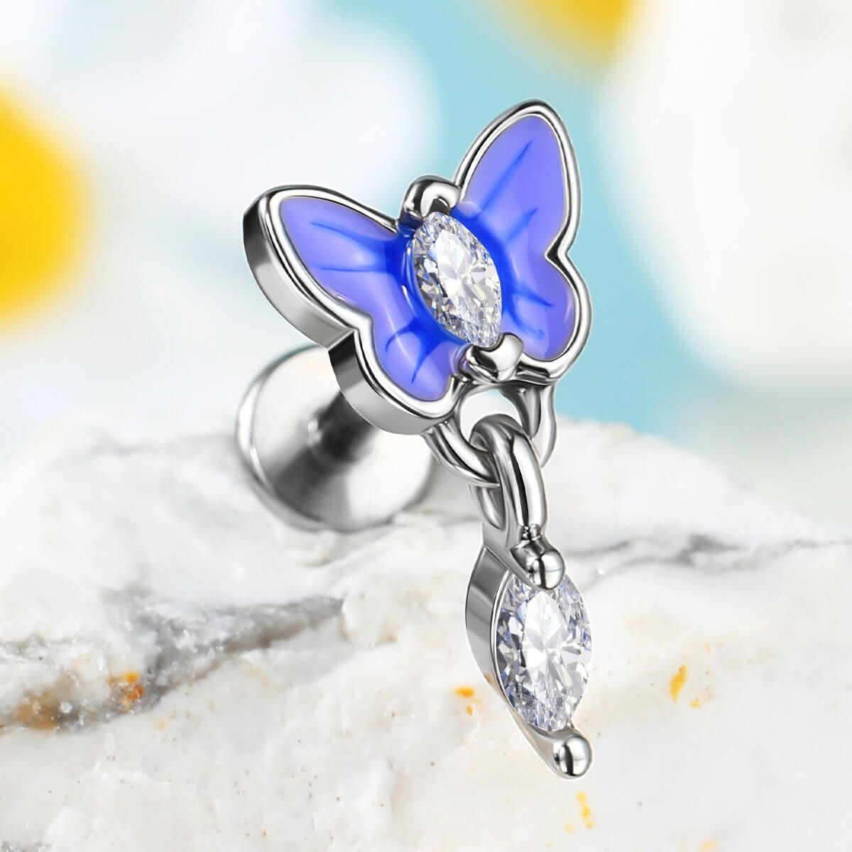 Blue Butterfly Internally Threaded Cartilage Stud