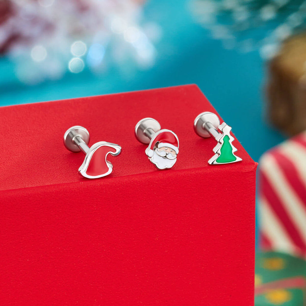 3PCS Christmas Internally Threaded Cartilage Studs