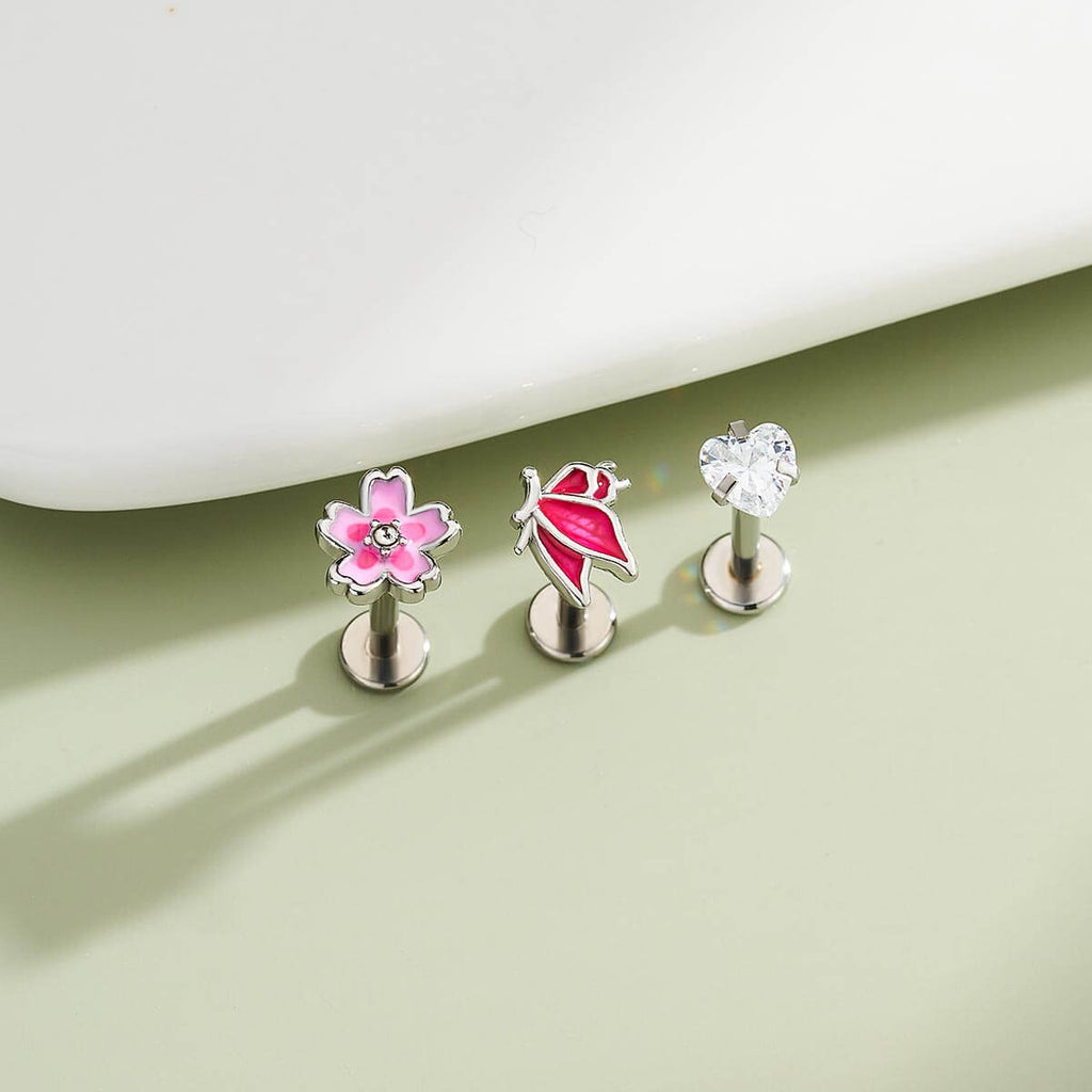 3PCS Flower Butterfly Internally Threaded Helix Studs