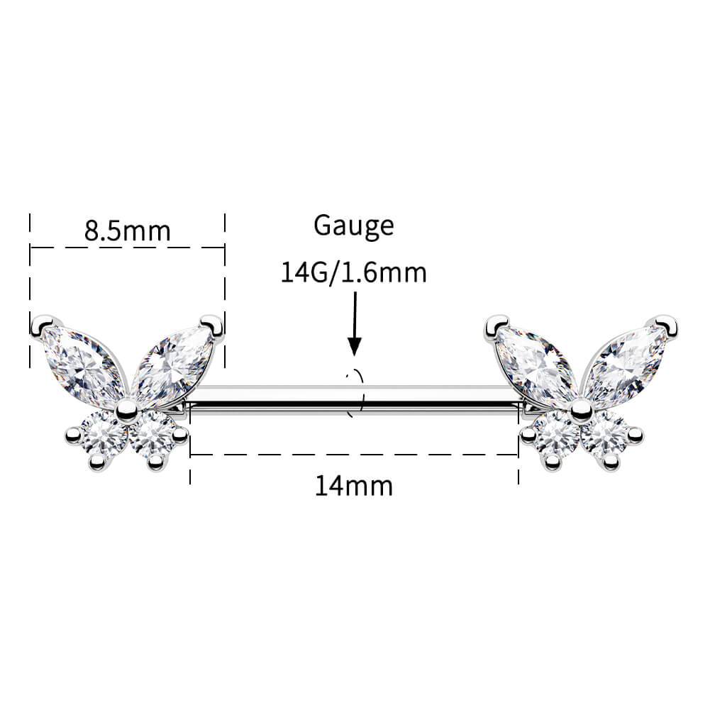 Butterfly Gems Nipple Barbell Pair