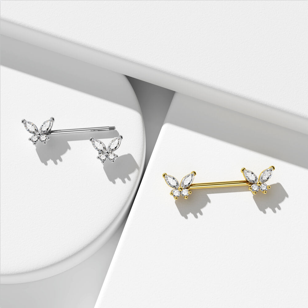 Butterfly Gems Nipple Barbell Pair