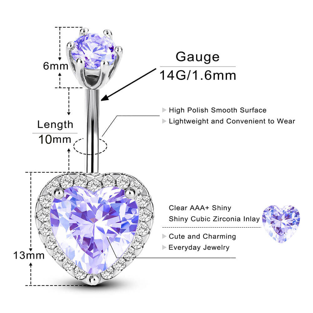 Purple Heart CZ Belly Ring