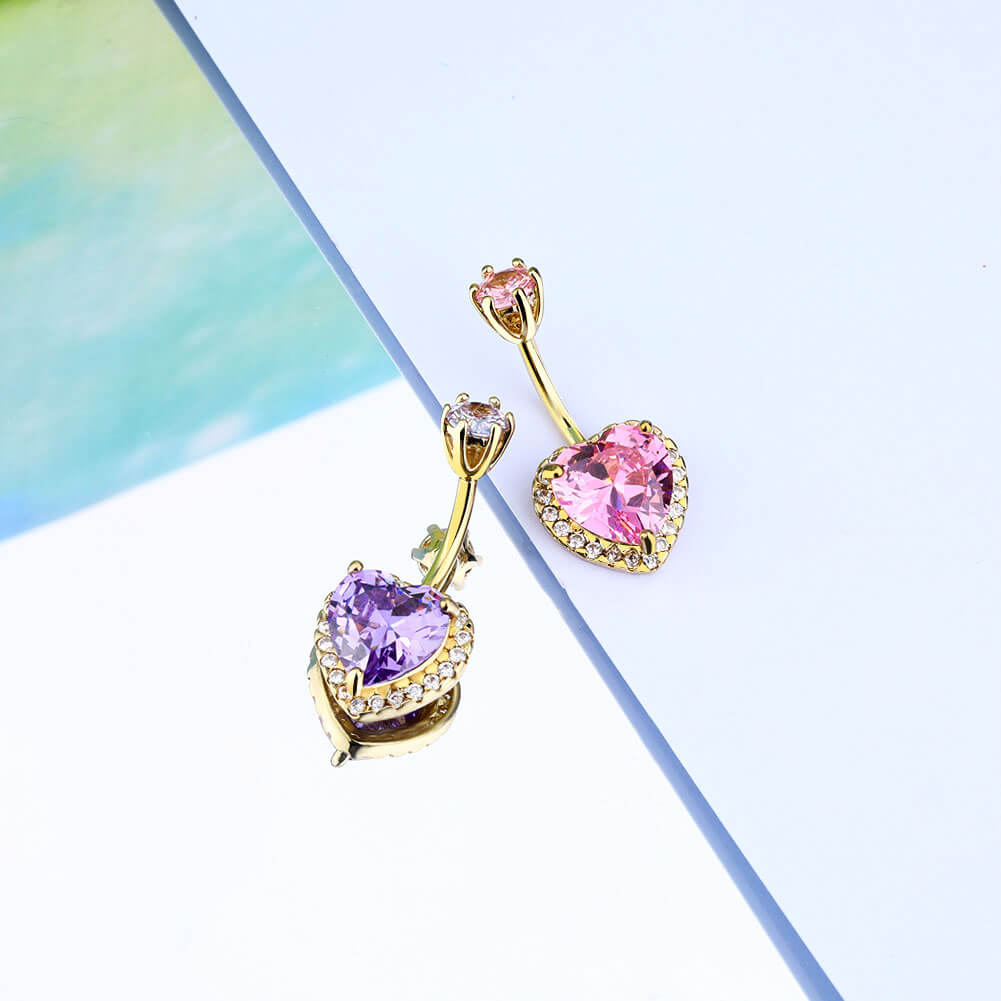 Purple Heart CZ Belly Ring