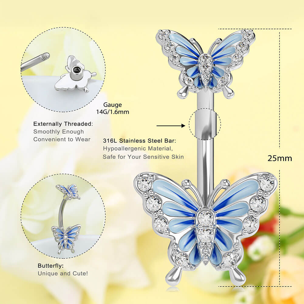 Blue Butterfly CZ Belly Ring
