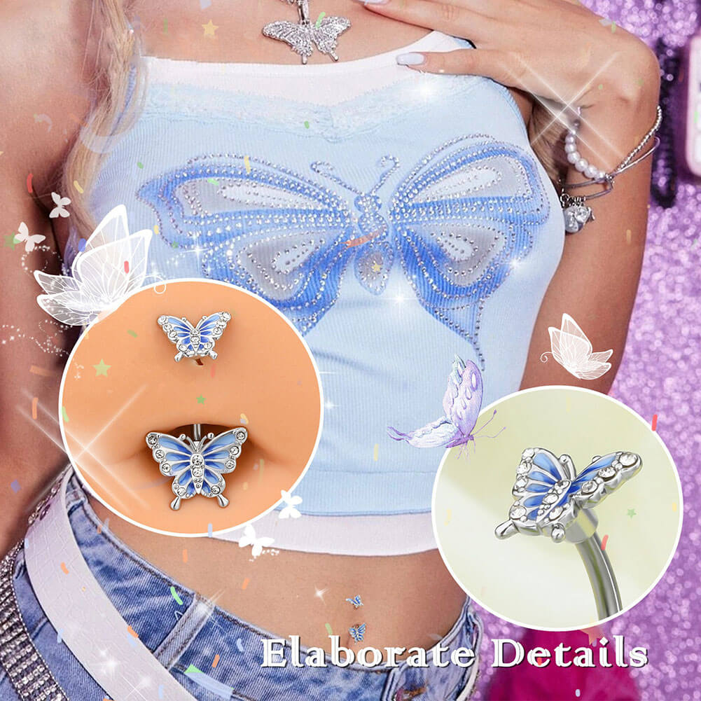 Blue Butterfly CZ Belly Ring