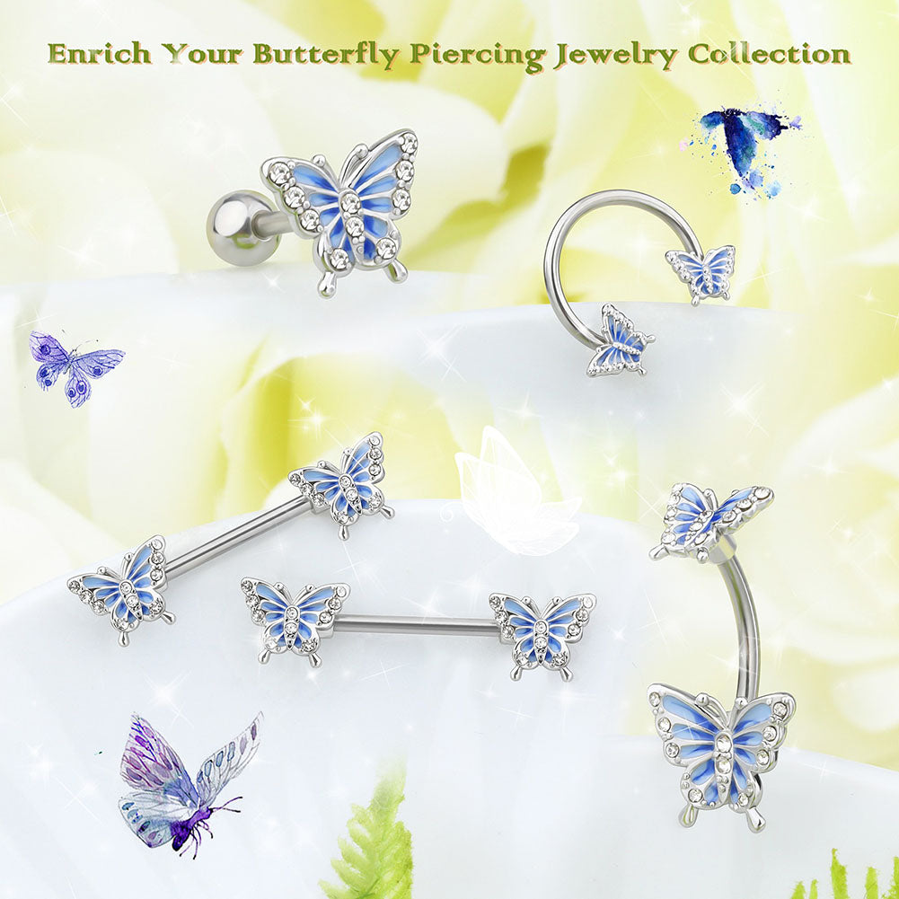 Blue Butterfly CZ Belly Ring