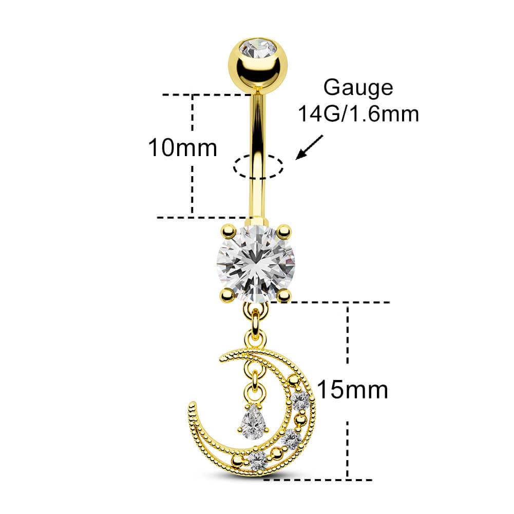 Moon CZ Dangle Belly Ring