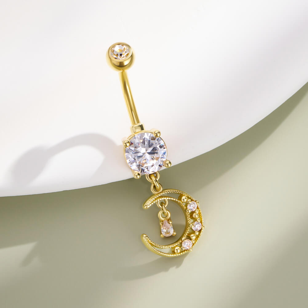 Moon CZ Dangle Belly Ring