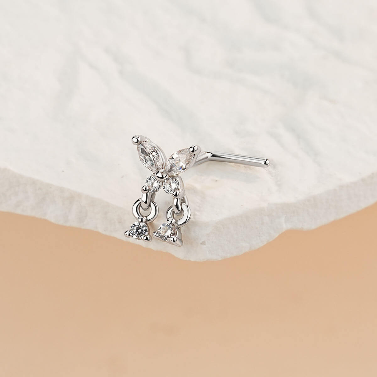 Butterfly CZ Dangle Nose Stud