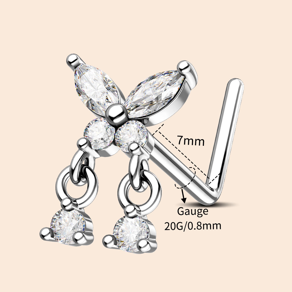 Butterfly CZ Dangle Nose Stud