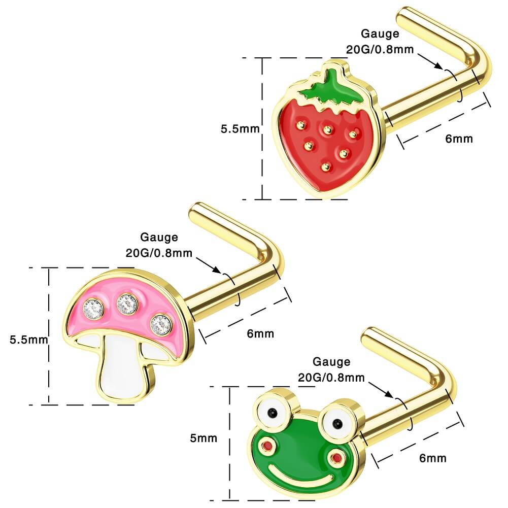 Strawberry/Frog/Mushroom Nose Stud Set