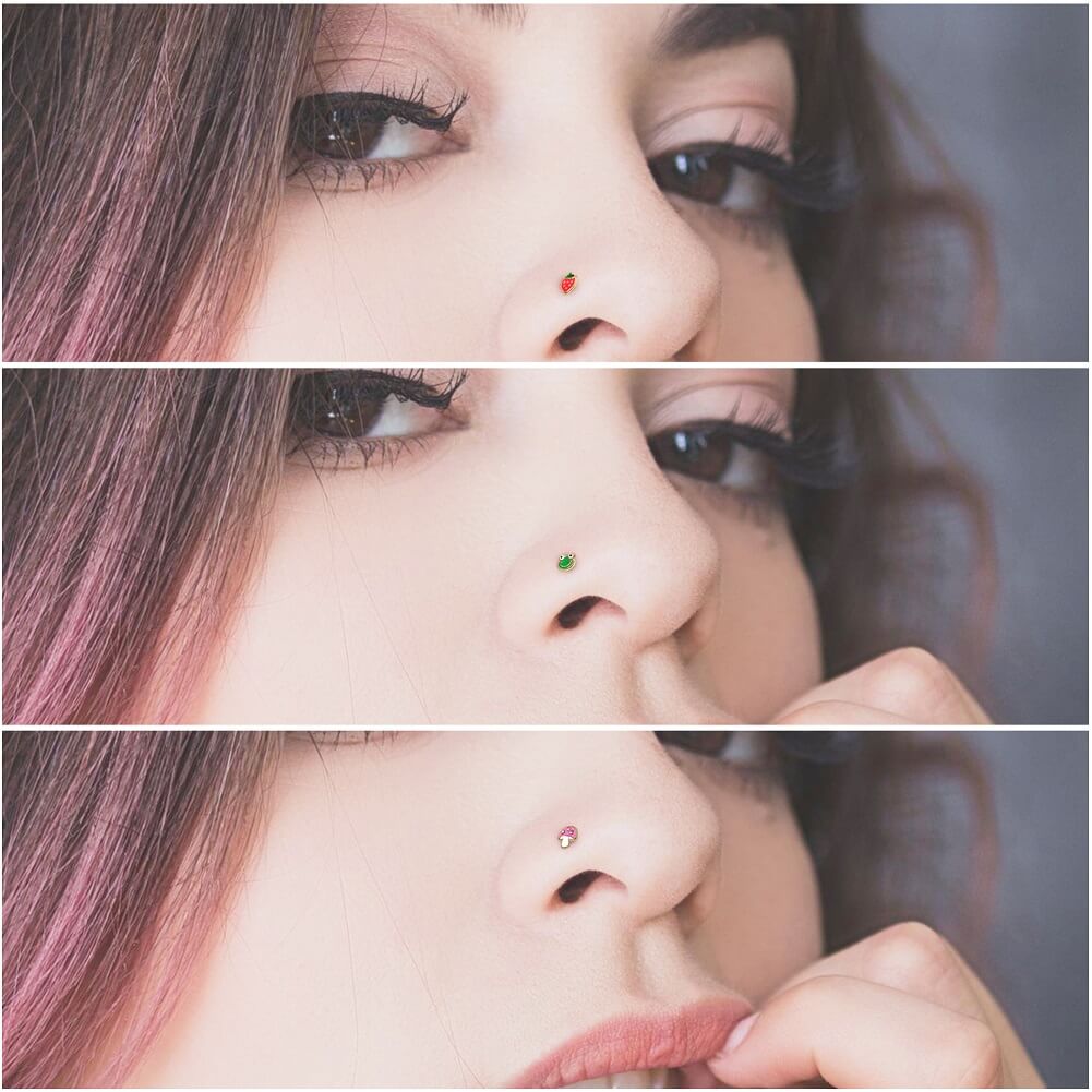Strawberry/Frog/Mushroom Nose Stud Set