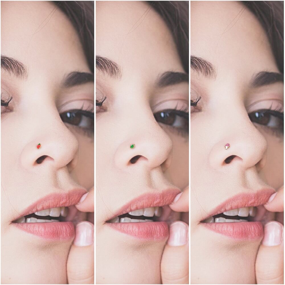 Strawberry/Frog/Mushroom Nose Stud Set