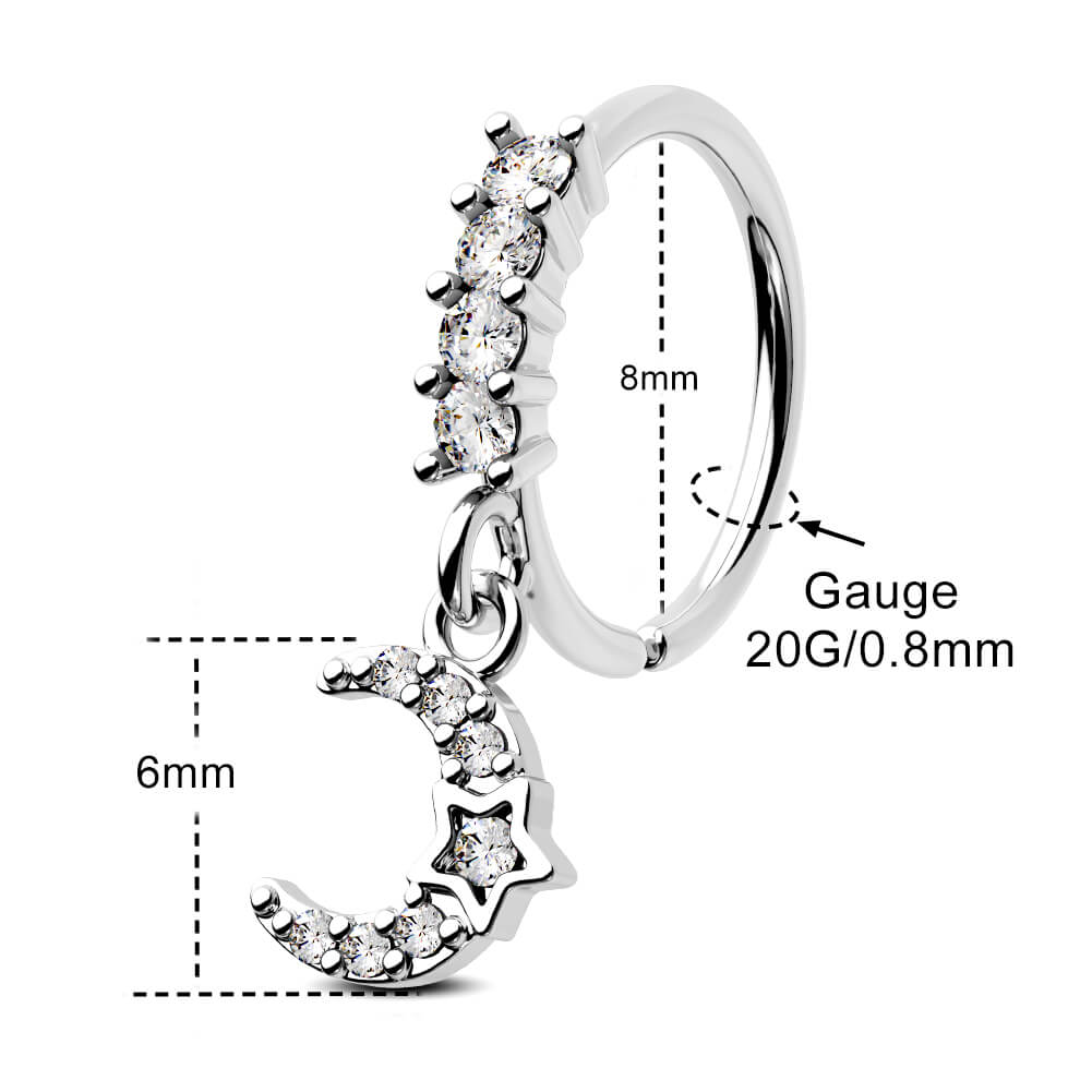 Bezel Set CZ Moon Dangle Nose Ring