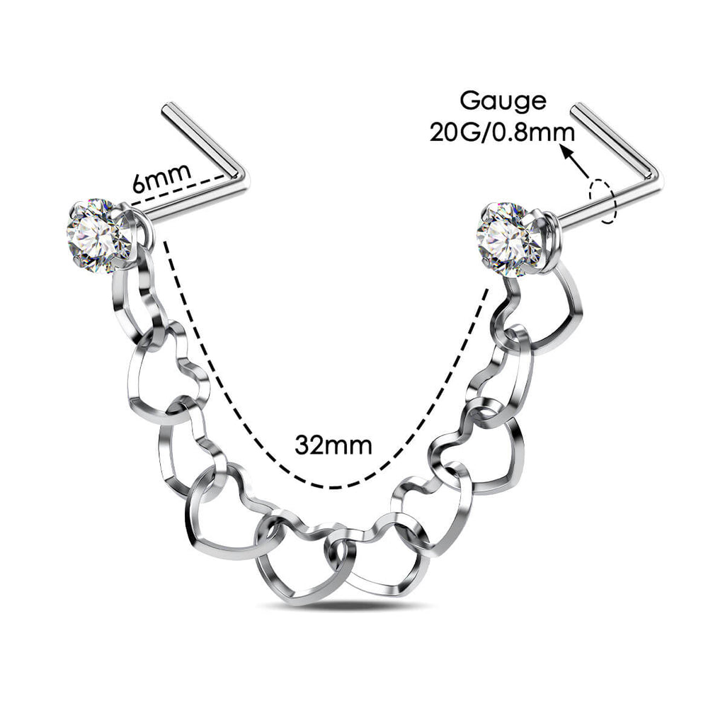 CZ Top Heart Shape Nose Piercing Chain