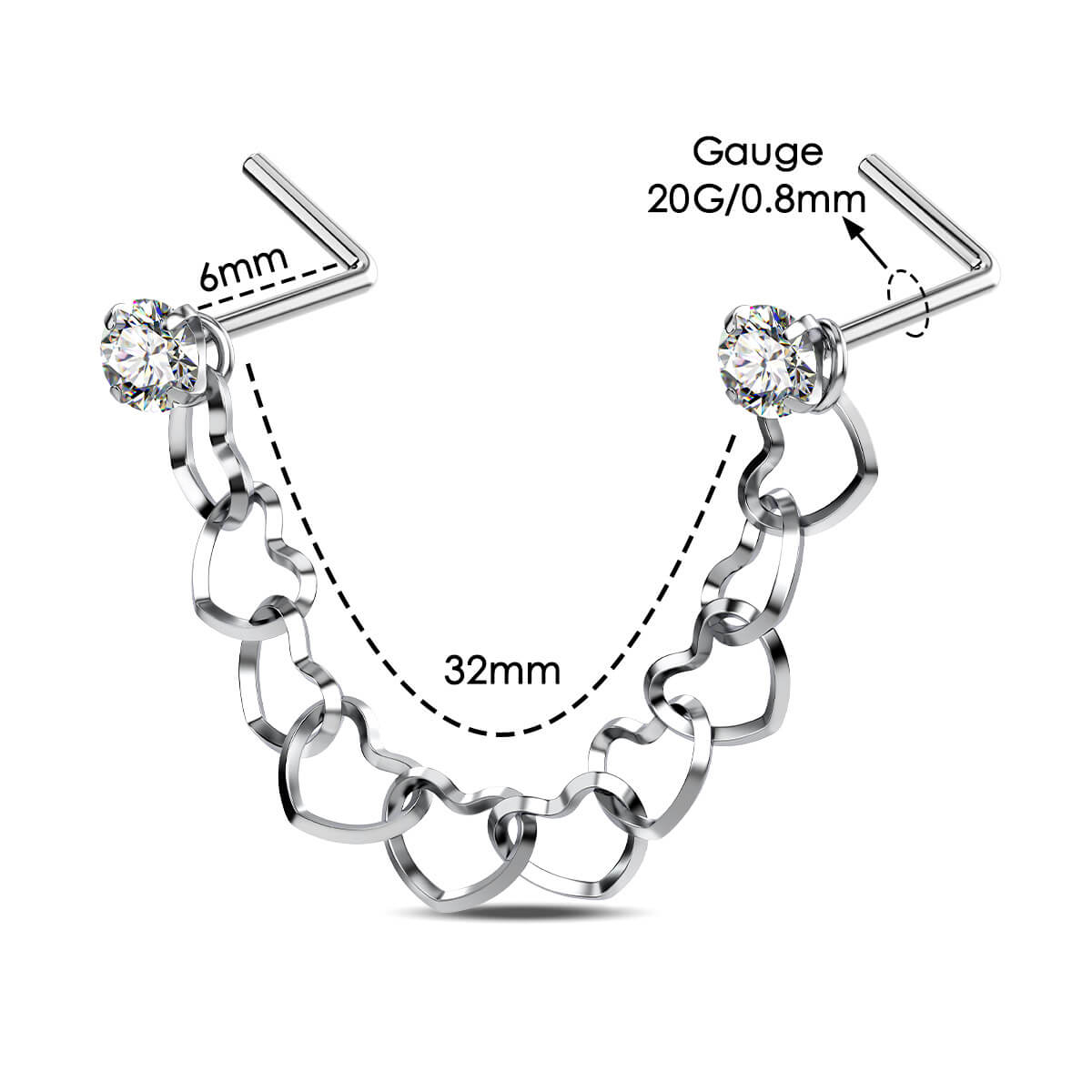 CZ Top Heart Shape Nose Piercing Chain
