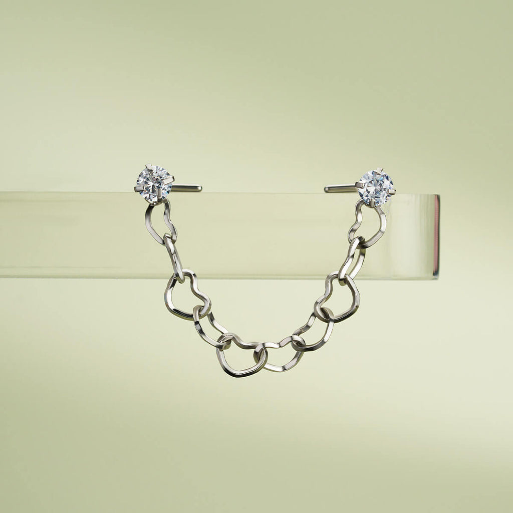 CZ Top Heart Shape Nose Piercing Chain