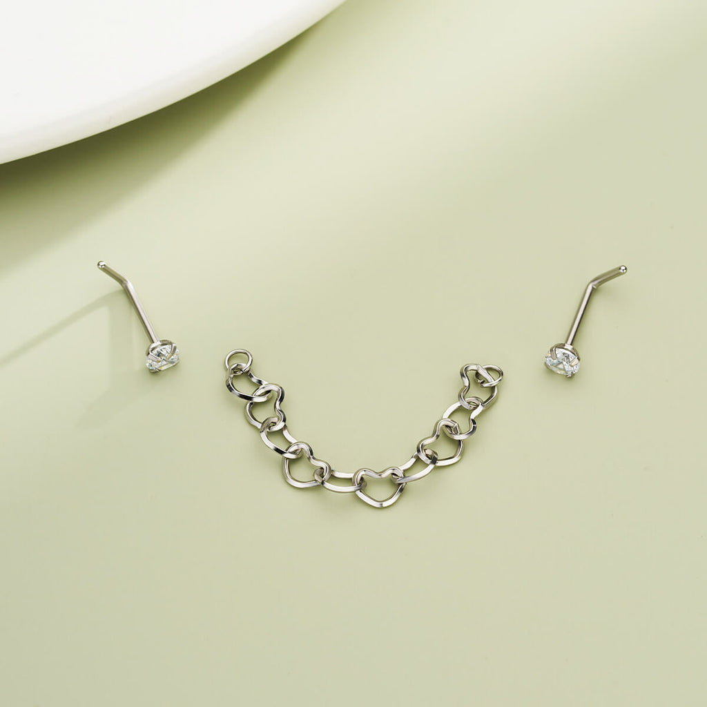 CZ Top Heart Shape Nose Piercing Chain