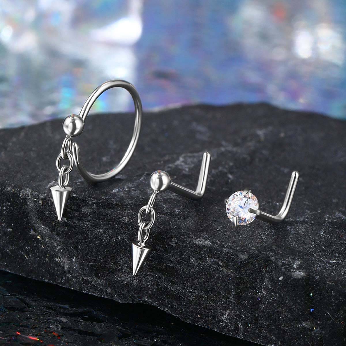 3PCS Spike Dangle Nose Studs Pack