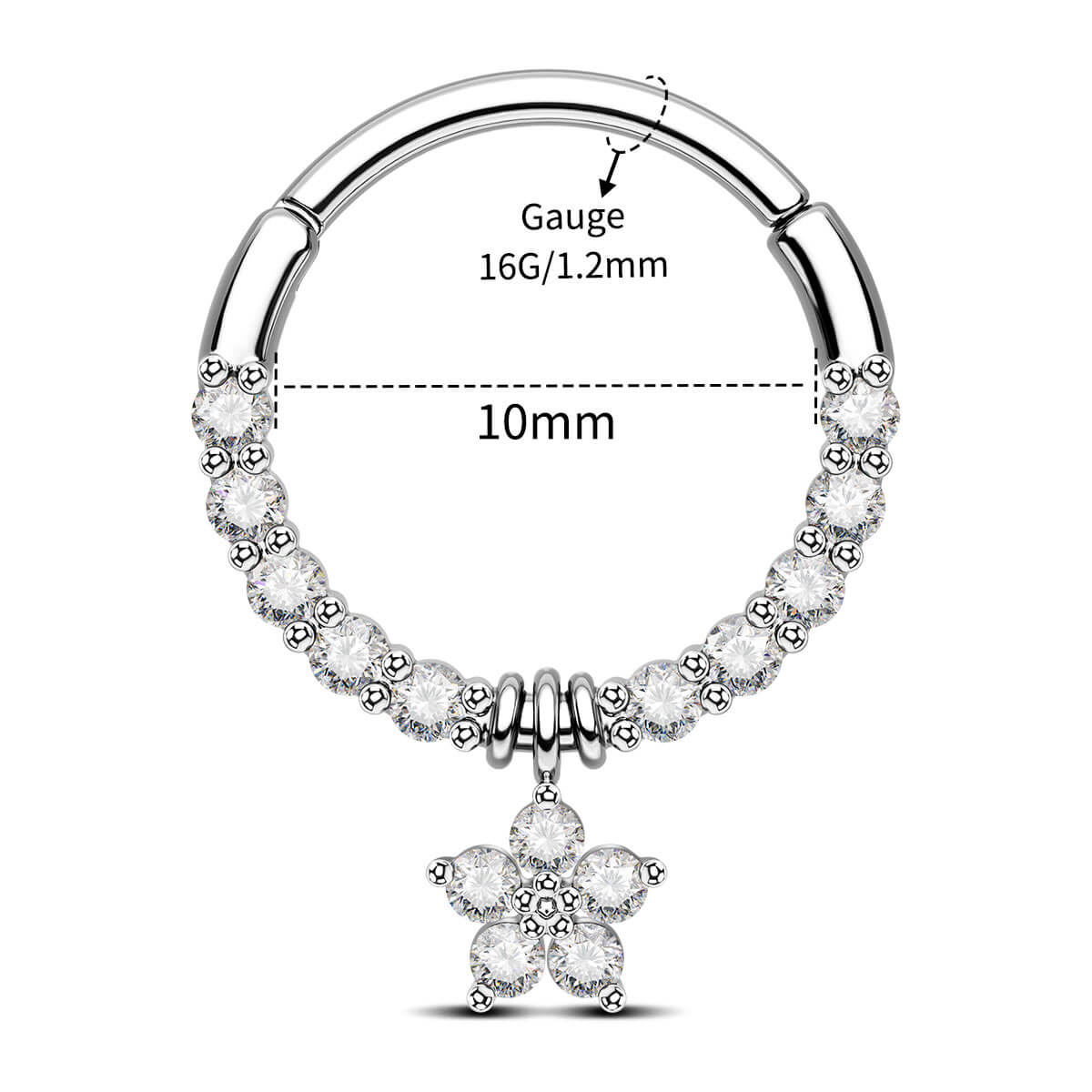 Flower CZ Dangle Daith Septum Ring